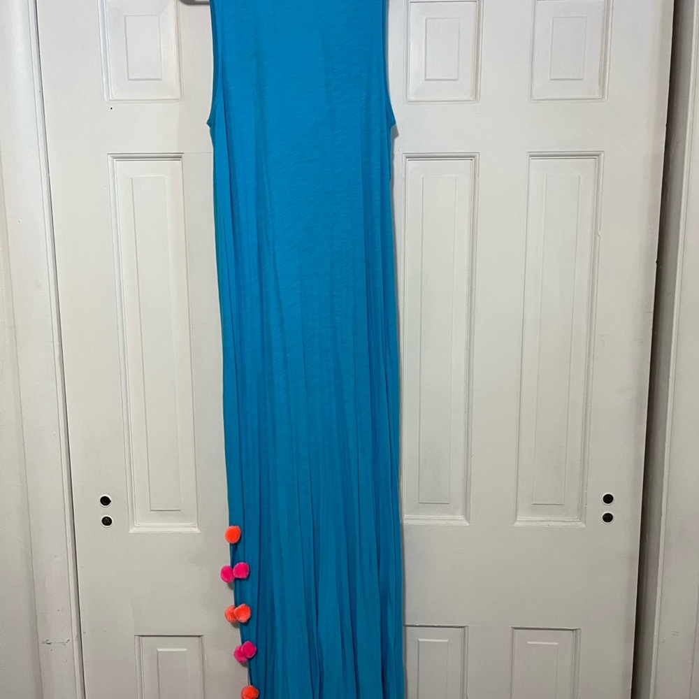Lilly Pulitzer Turquoise beach cover up with Pink Embroidery - Picture 3 of 4